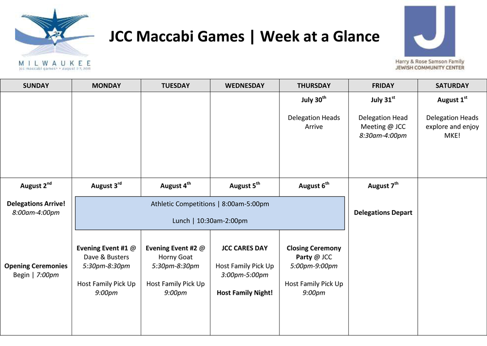 JCC Maccabi Games | Week at a Glance